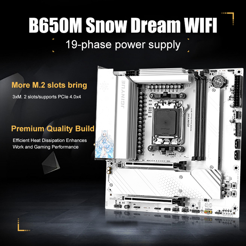 JGINYUE B650M Snow Dream WIFI  - огляд і ціна Am5 Micro Atx Pcie 5.0 Motherboard