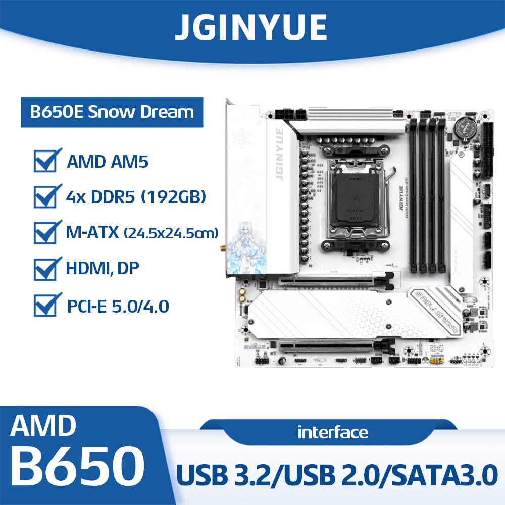 Jginyue B650E Snow Dream Mothe - огляд і ціна Am5 Micro Atx Pcie 5.0 Motherboard